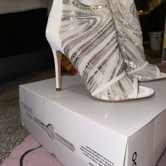 Aldo White and Silver Heeled Boots with Strappy Design and High Stiletto Heel - Picture 7 of 14